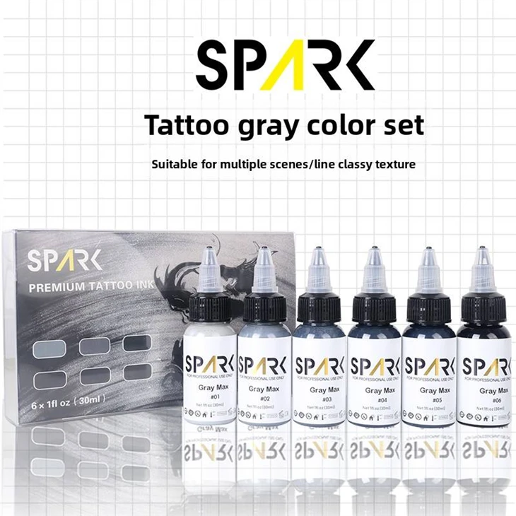 Ammattimainen kipinän harmaa tatuointi mustejoukko 30ml/1oz orgaaninen nestemäinen pigmenttijoukko taiteilija räätälöity pysyvä meikki muste