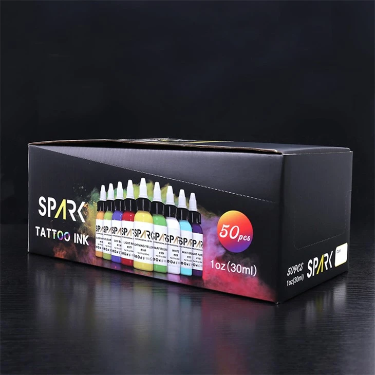 50 värisarjan tatuointimustetta Bulkki Spark Tattoo Ink Super Black Tattoo Ink